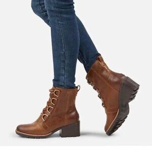 SOREL cate velvet tan brown heeled lace up boots 7.5